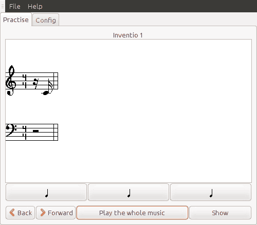 Screenshot of the program running the dictation exercise.