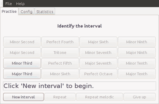 Screenshot of the program practising intervals using the buttons interface.