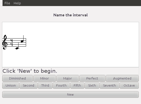 Screenshot of the program practising intervals using the buttons interface.