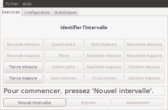 Copies d'écran du logiciel montrant l'exercice sur les intervalles avec l'interface à boutons.