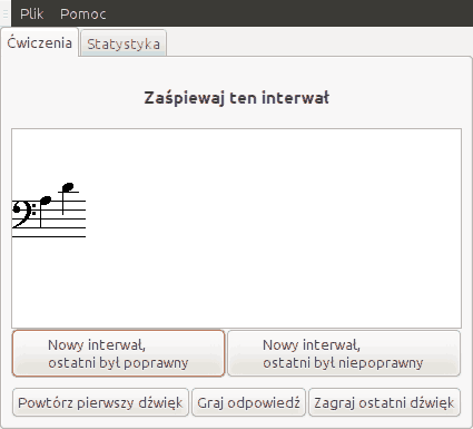 Zrzut ekranu ćwiczenia śpiewania interwałów.