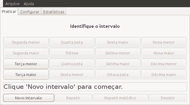 Tela do programa ao se praticar intervalos usando a interface de botões.