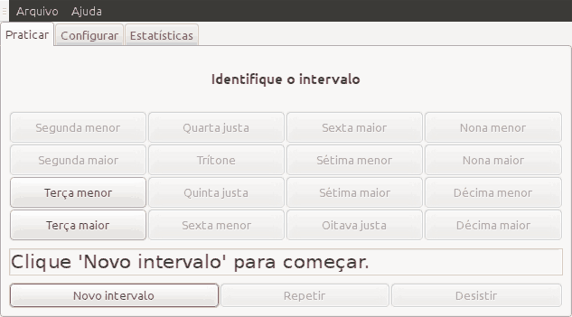 Tela do programa ao se praticar intervalos usando a interface de botões.