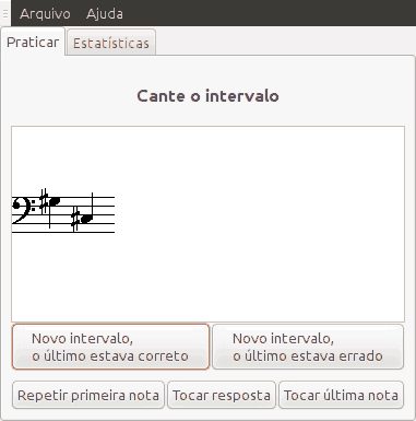 Tela do exercício de cantar intervalo.